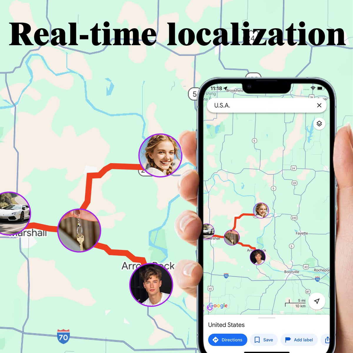 GPS Tracker for Dogs, Smart Collar with Real-Time Locator with Holder Pet Location Tracker, No Monthly Fee/No SIM Card, for Android and iOS, Ultra-Slim, IP68 Waterproof, Reliable