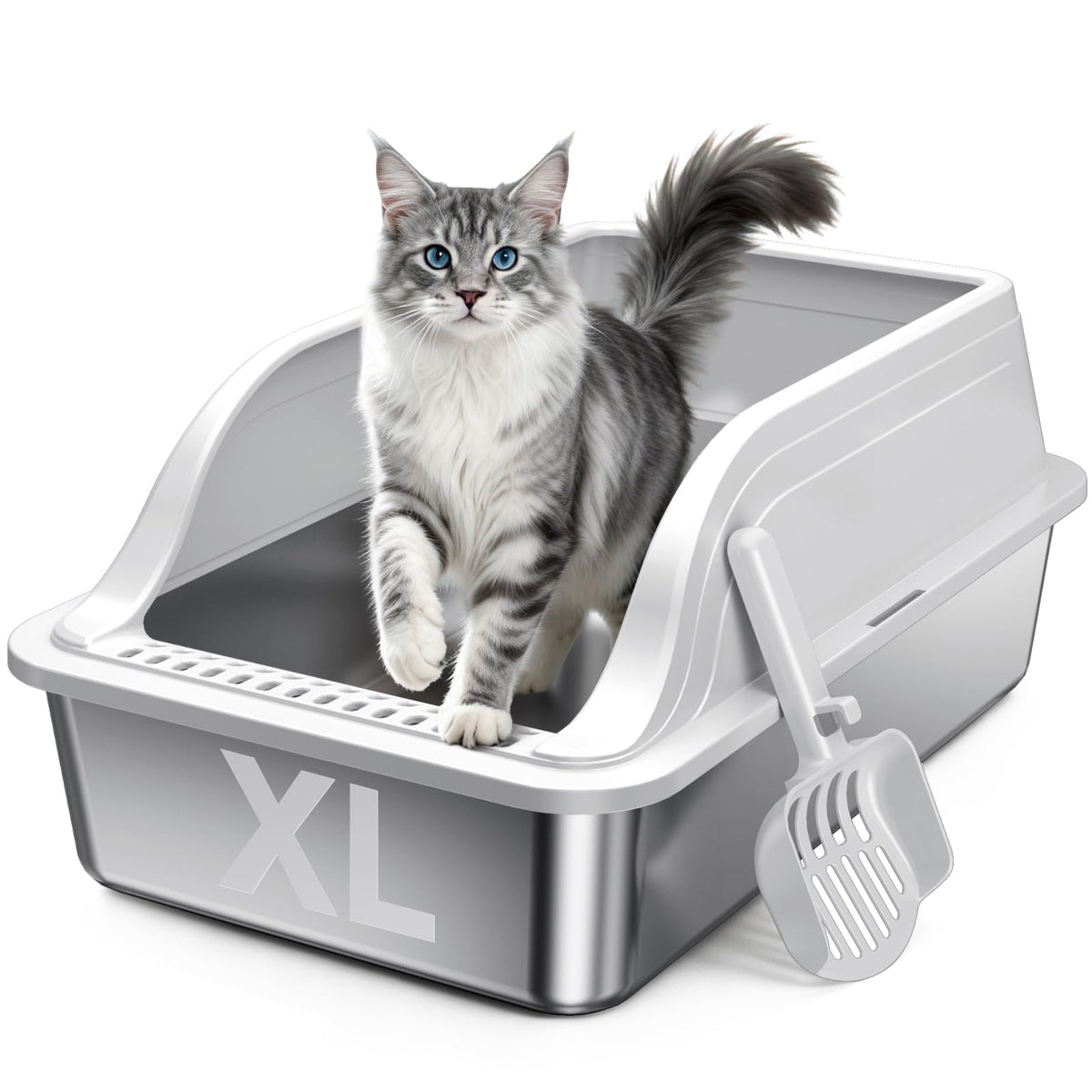 XL Stainless Steel Cat Litter Box With High Sides