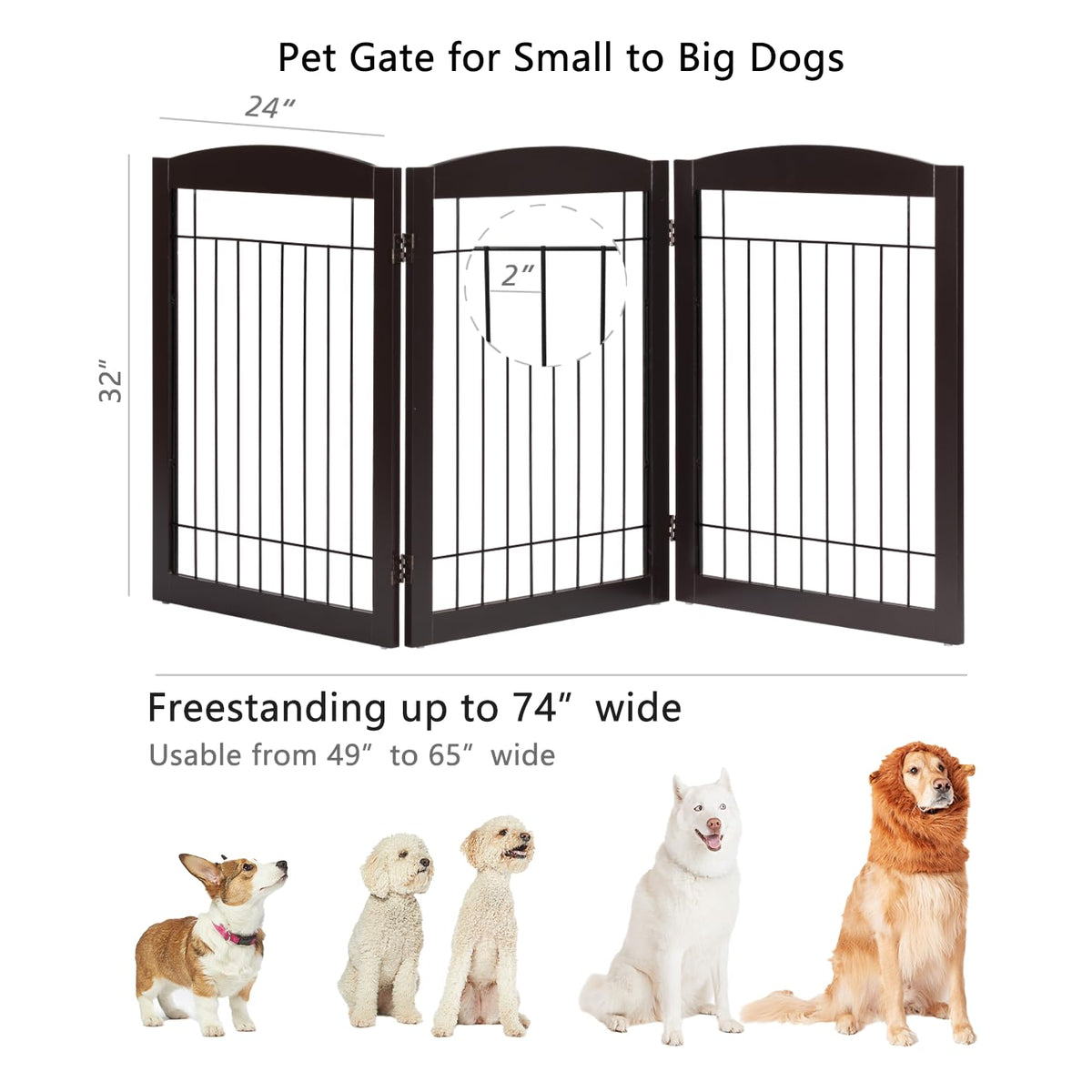 Extra Wide Freestanding Dog Gate With Door