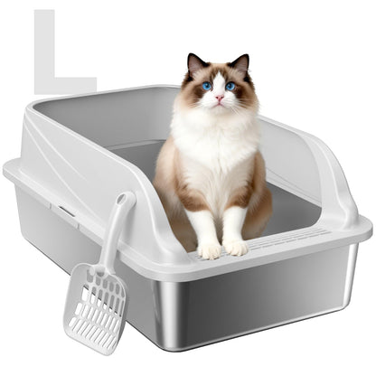 XL Stainless Steel Cat Litter Box With High Sides