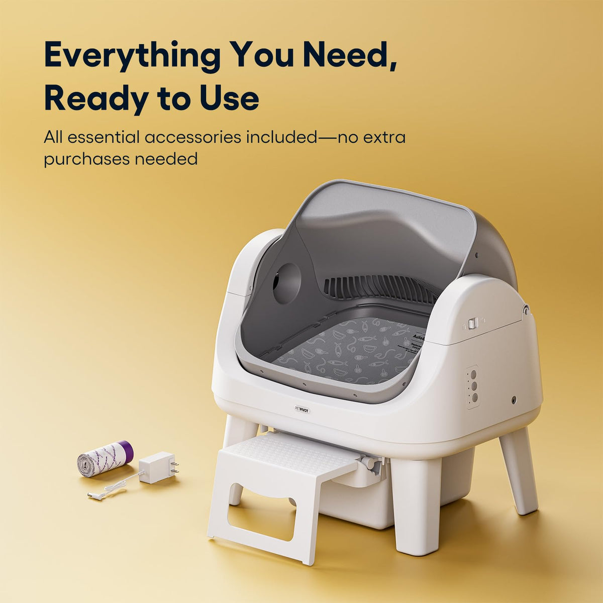 Open-Top Self-Cleaning Litter Box With Safety Sensors