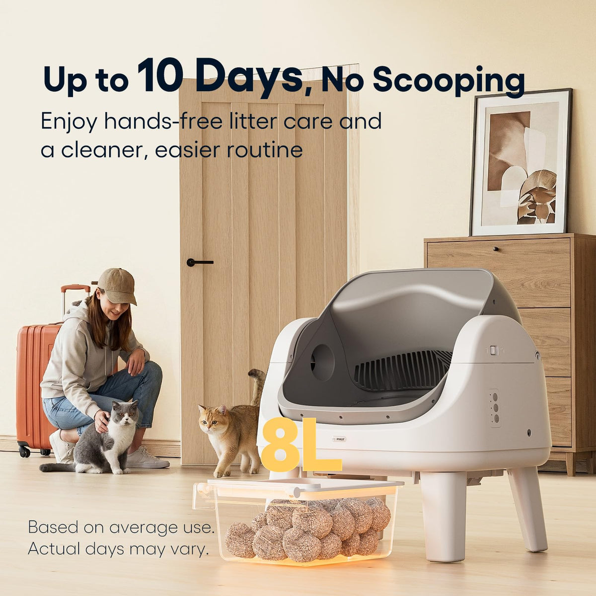 Open-Top Self-Cleaning Litter Box With Safety Sensors