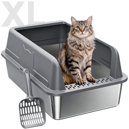 XL Stainless Steel Cat Litter Box With High Sides