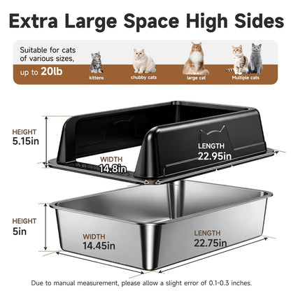 XL Stainless Steel Cat Litter Box With High Sides