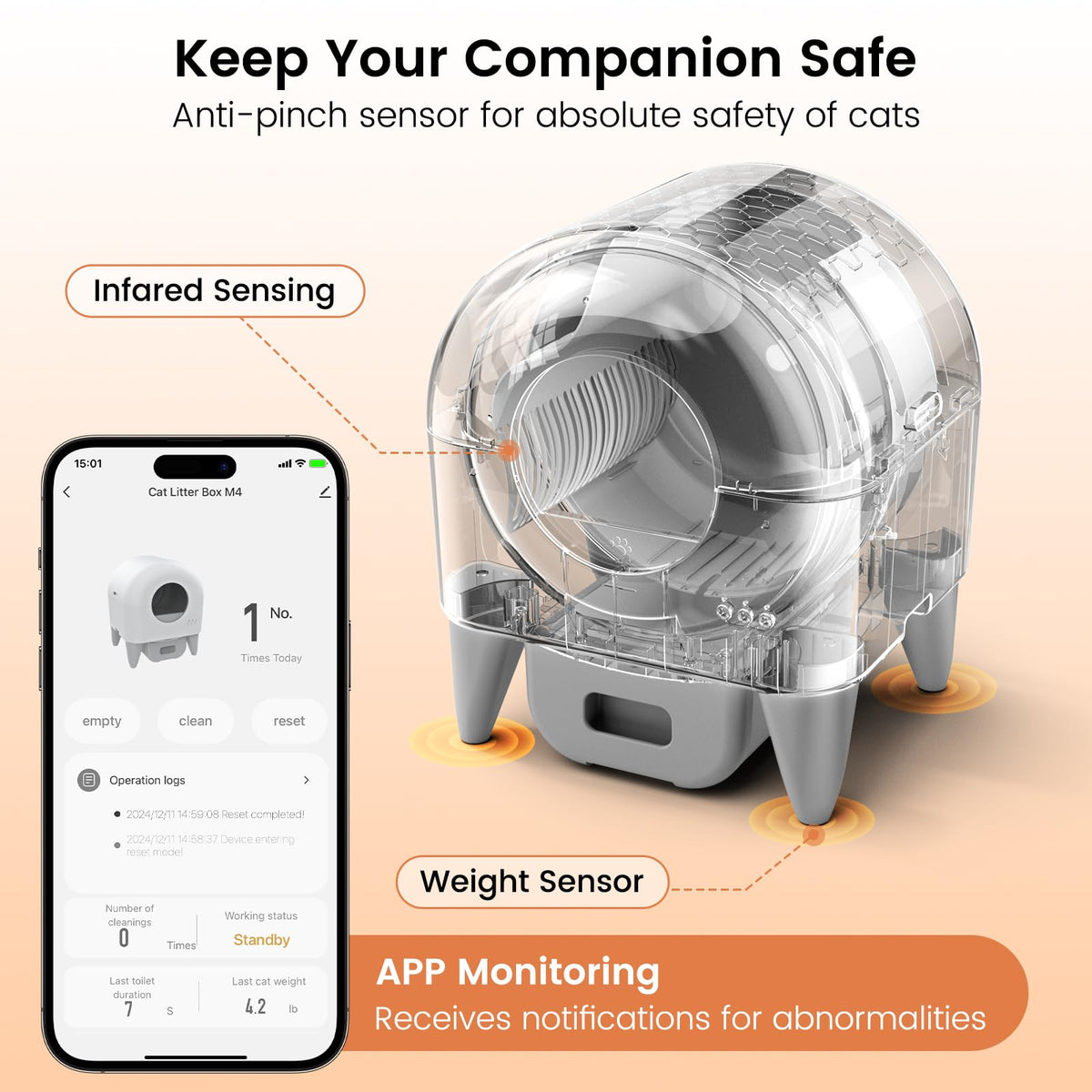 Self-Cleaning Litter Box With App & Safety Sensors