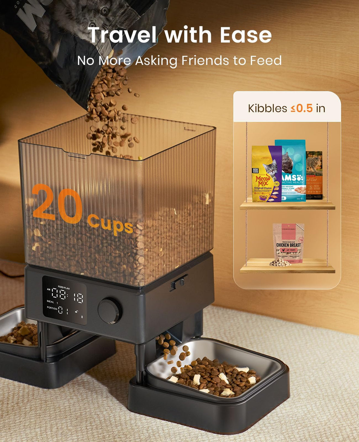 Automatic Dual Cat Feeder With 5L Food Storage