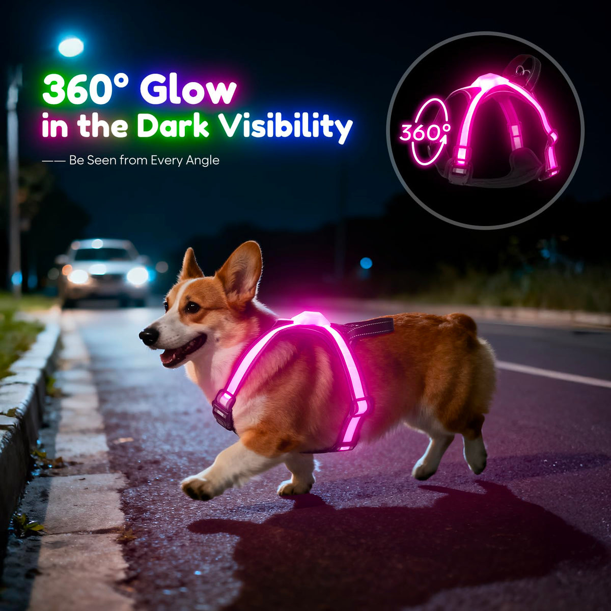 LED Dog Harness With Rechargeable Safety Lights