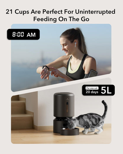5L Automatic Cat Feeder With Dual Steel Bowls