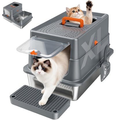 XL Stainless Steel Cat Litter Box With High Sides