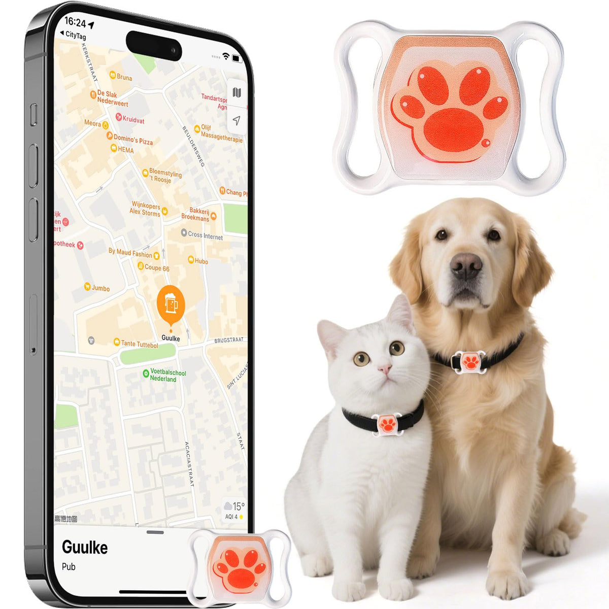 GPS Tracker for Dogs, Smart Collar with Real-Time Locator with Holder Pet Location Tracker, No Monthly Fee/No SIM Card, for Android and iOS, Ultra-Slim, IP68 Waterproof, Reliable