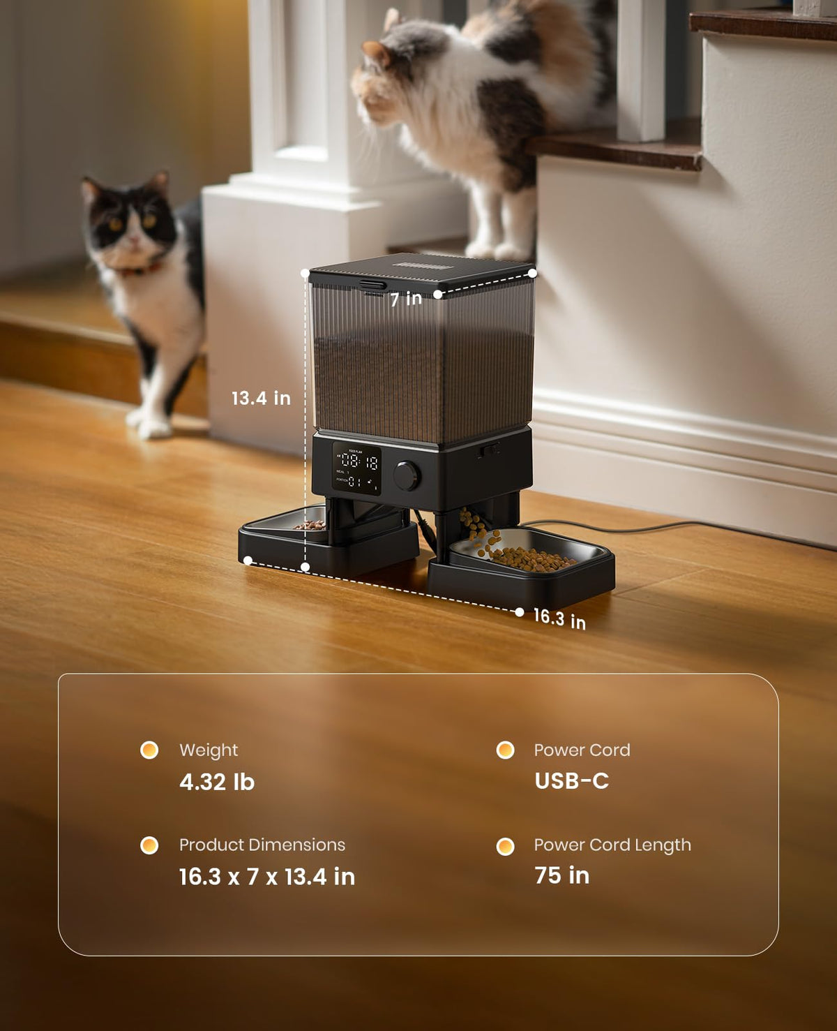 Automatic Dual Cat Feeder With 5L Food Storage