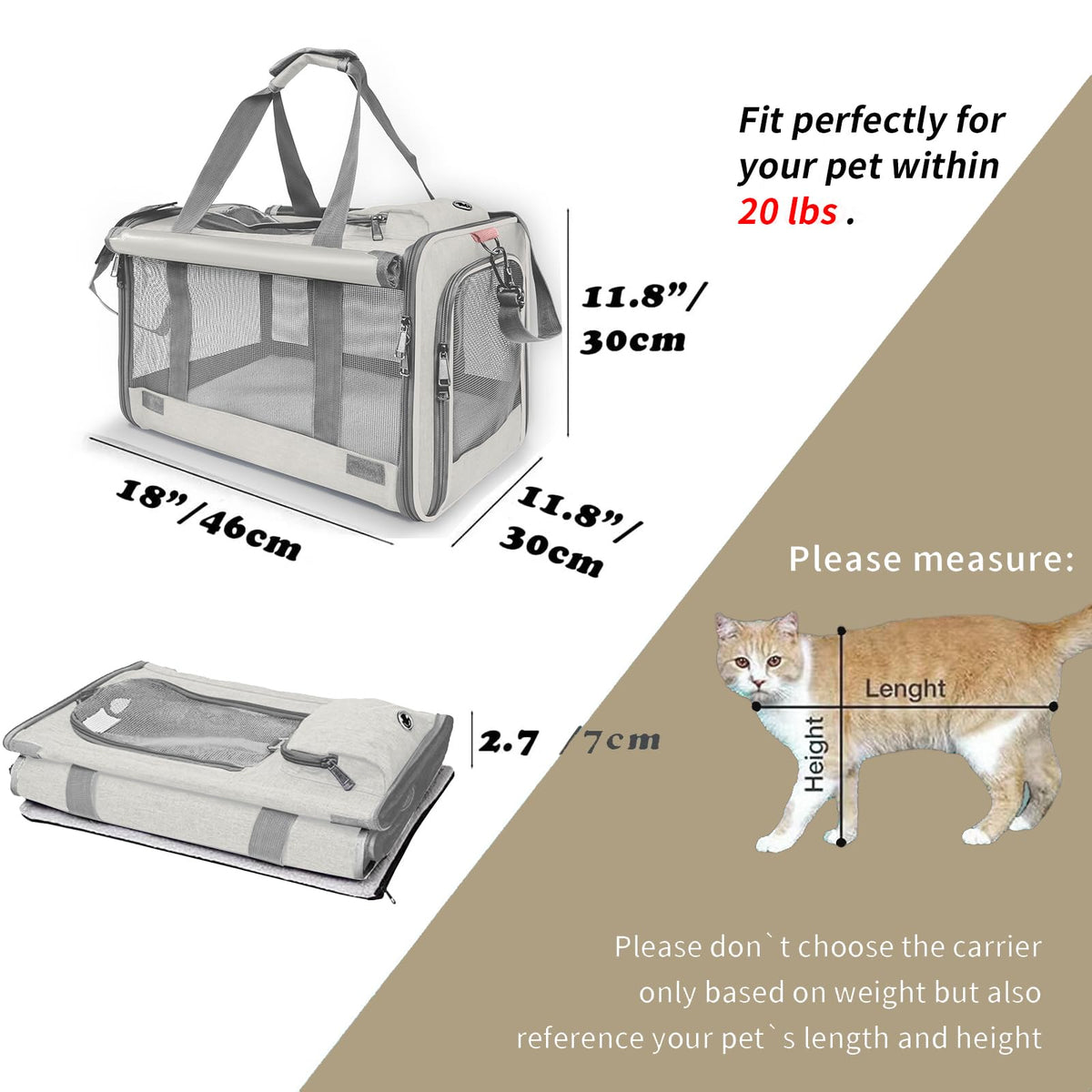 Soft-Sided Pet Carrier for Large & Medium Cats