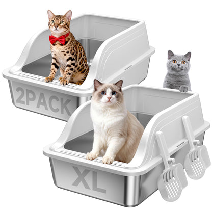 XL Stainless Steel Cat Litter Box With High Sides