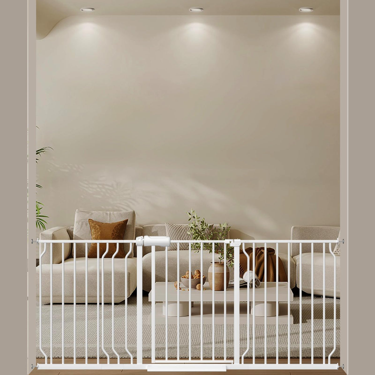 Extra Wide Pressure-Mounted Dog Gate With Door