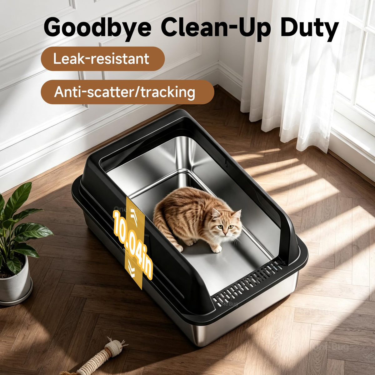 XL Stainless Steel Cat Litter Box With High Sides