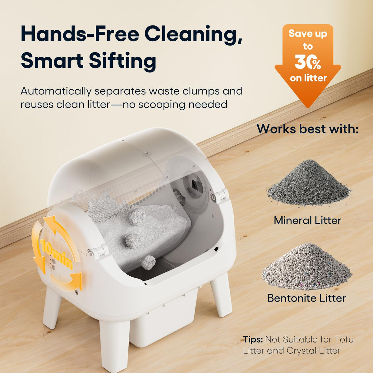 Open-Top Self-Cleaning Litter Box With Safety Sensors