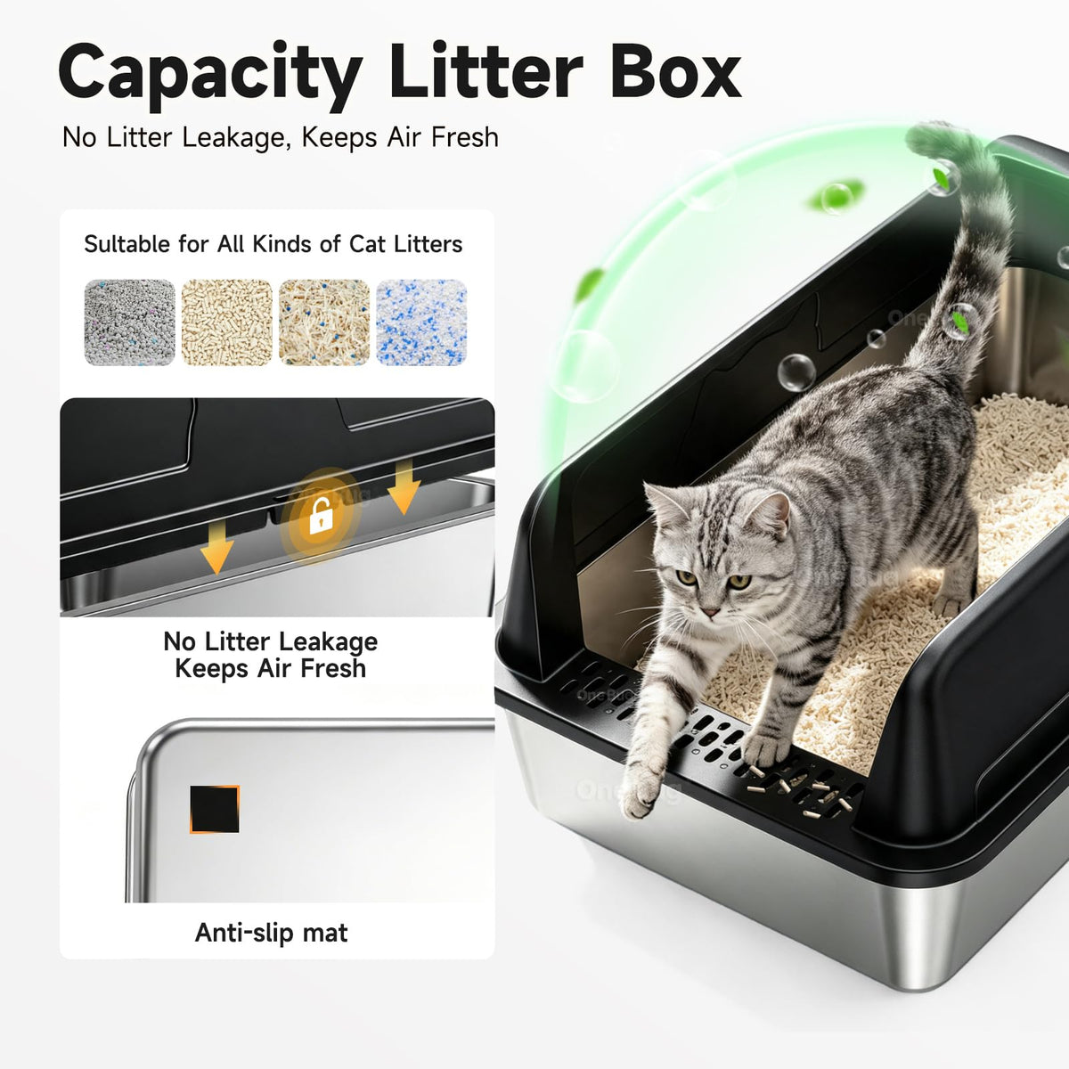 XL Stainless Steel Cat Litter Box With High Sides