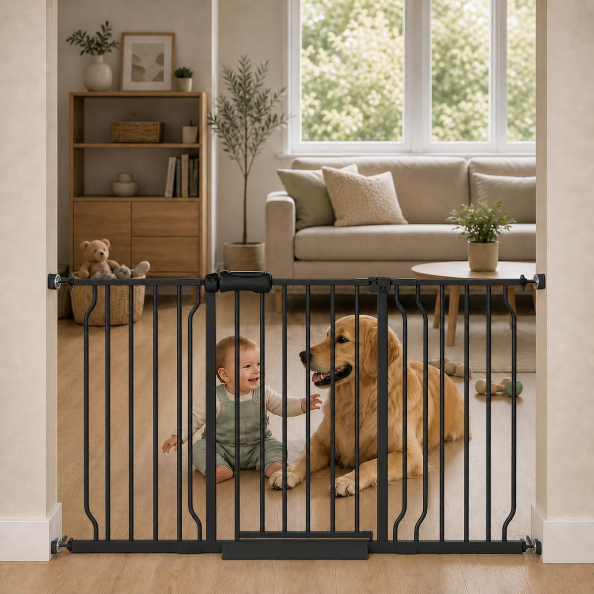 Extra Wide Pressure-Mounted Dog Gate With Door
