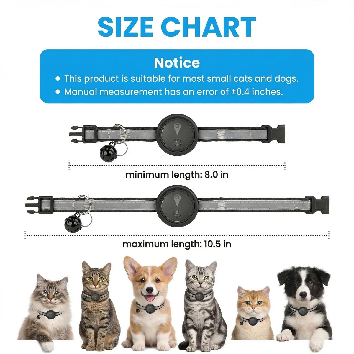 GPS Pet Tracker for Dogs & Cats, Smart Collar with Real-Time Location