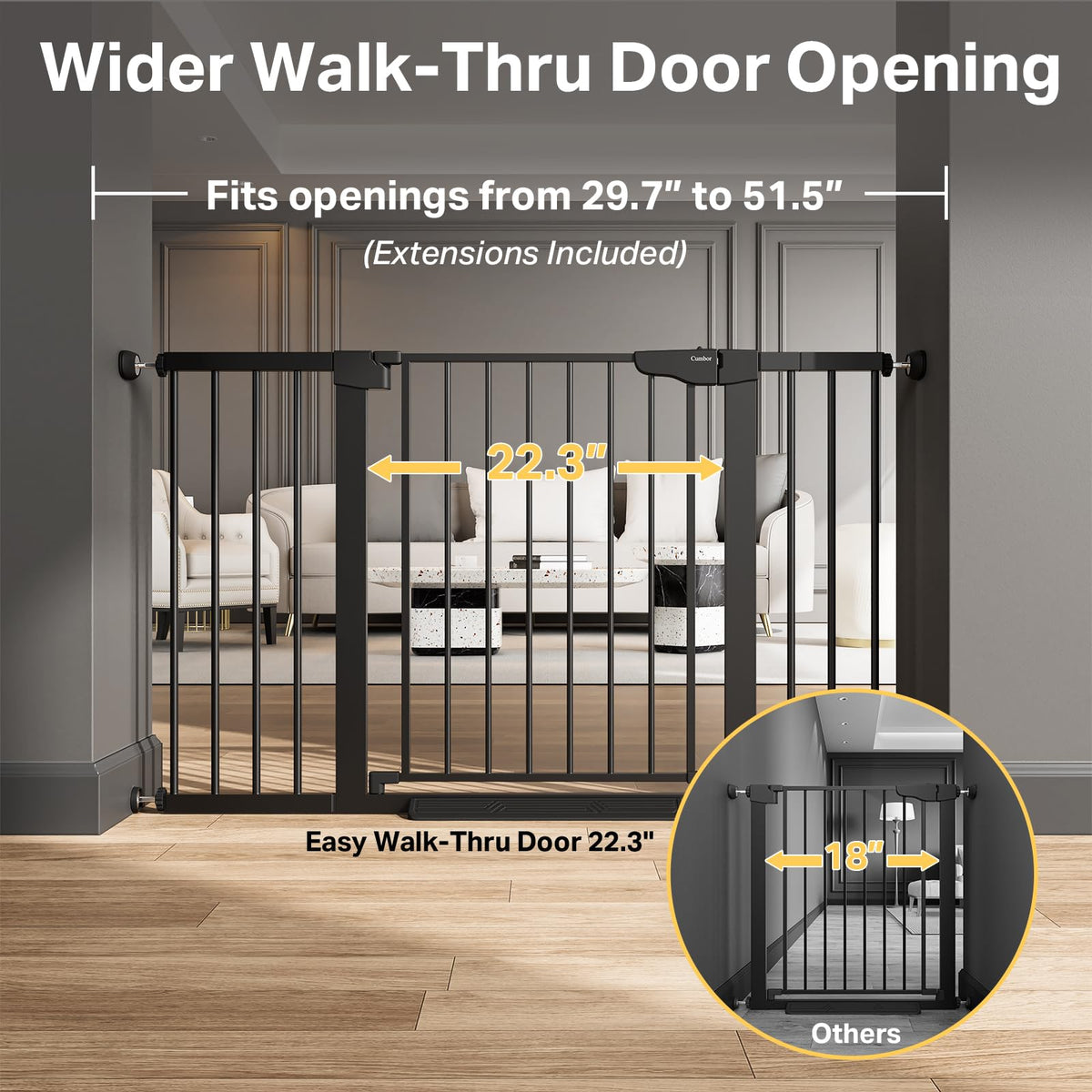 Extra Wide Dog Gate for Stairs – 2 Pack