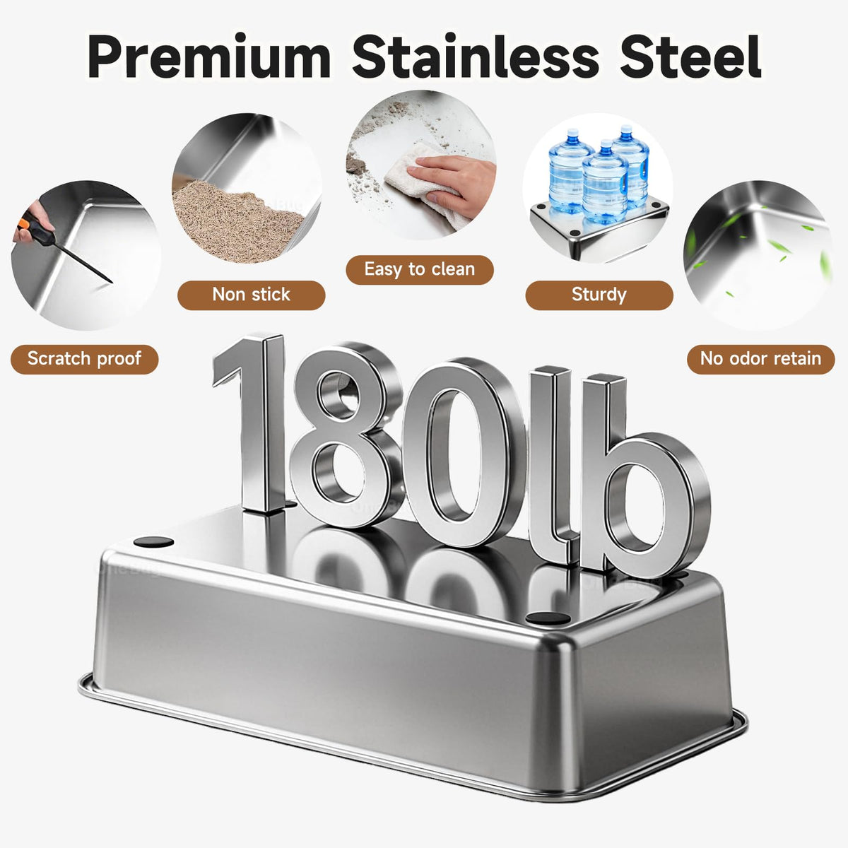 XL Stainless Steel Cat Litter Box With High Sides