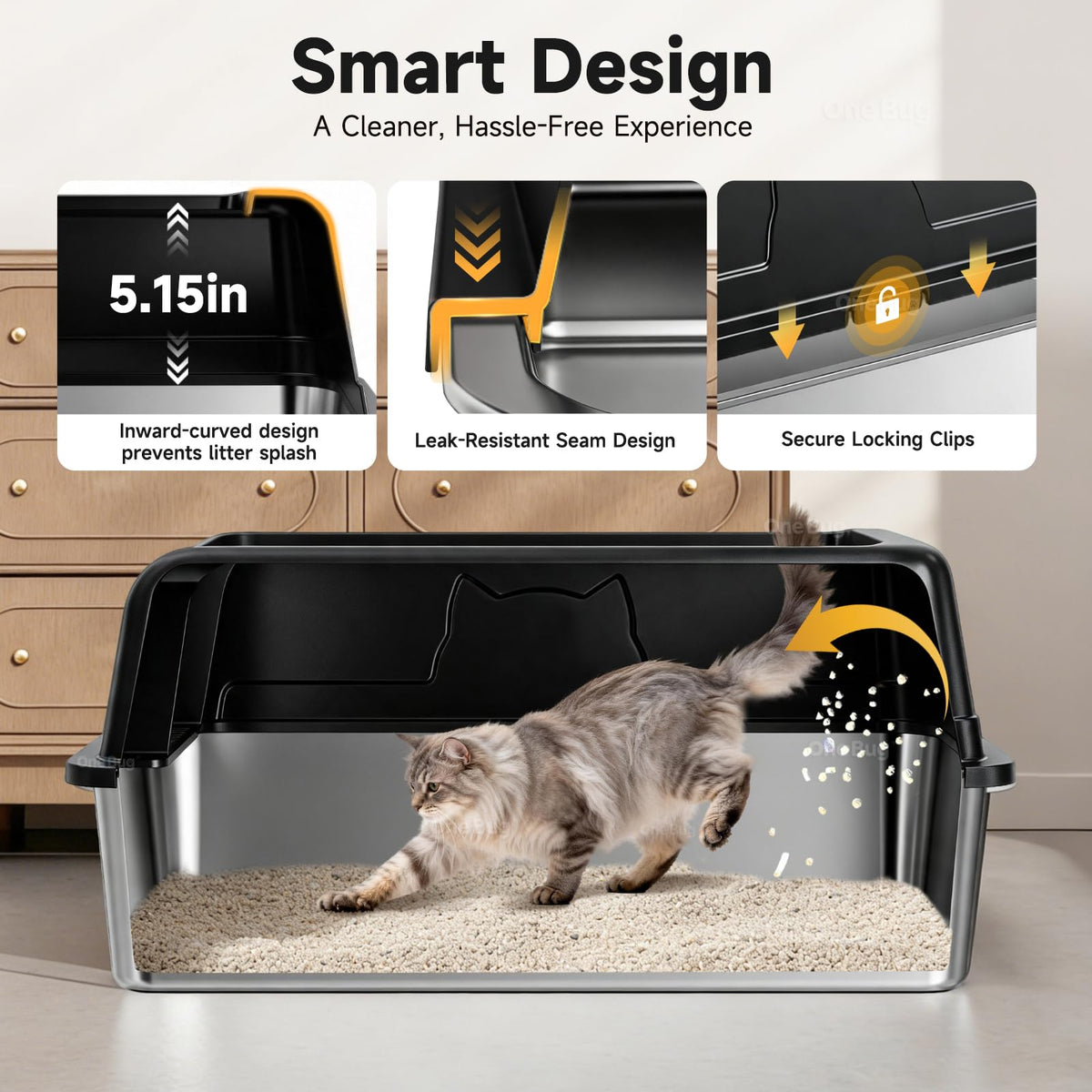 XL Stainless Steel Cat Litter Box With High Sides