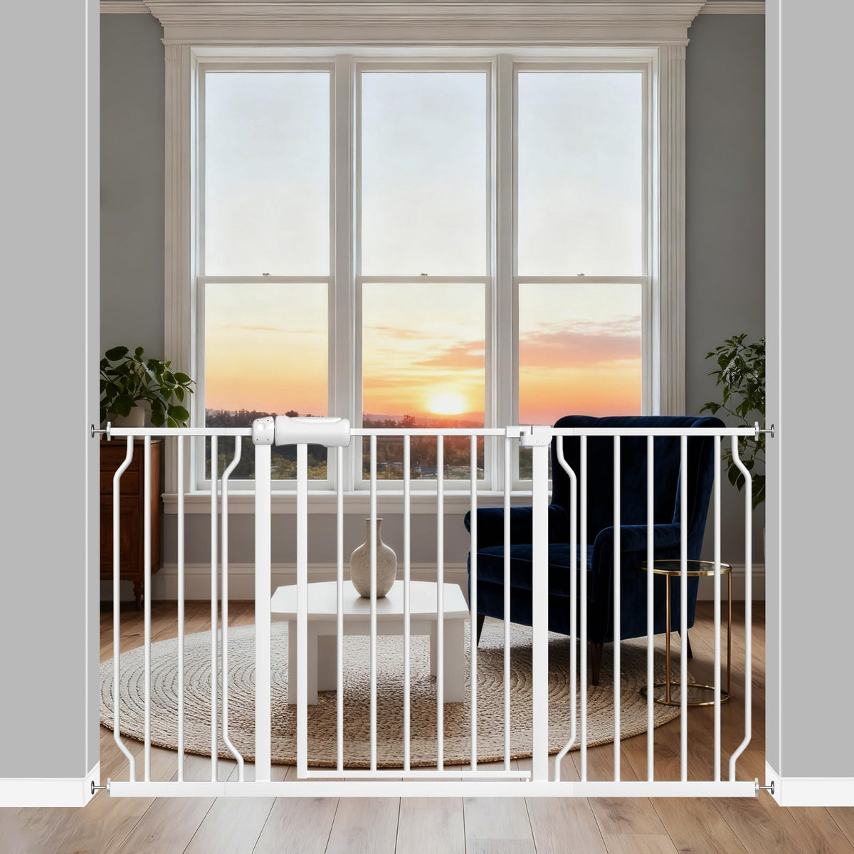 Extra Wide Pressure-Mounted Dog Gate With Door