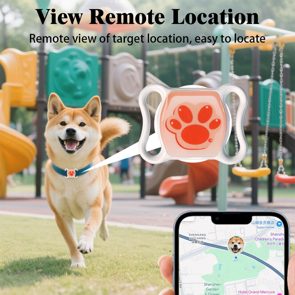 GPS Tracker for Dogs, Smart Collar with Real-Time Locator with Holder Pet Location Tracker, No Monthly Fee/No SIM Card, for Android and iOS, Ultra-Slim, IP68 Waterproof, Reliable