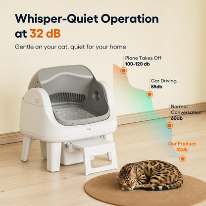 Open-Top Self-Cleaning Litter Box With Safety Sensors