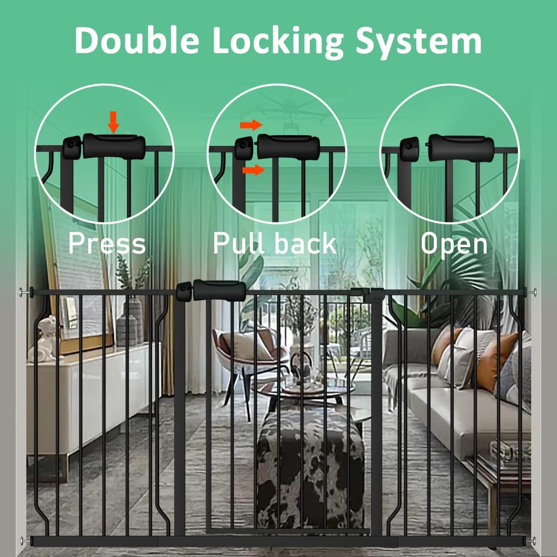 Extra Wide Pressure-Mounted Dog Gate With Door