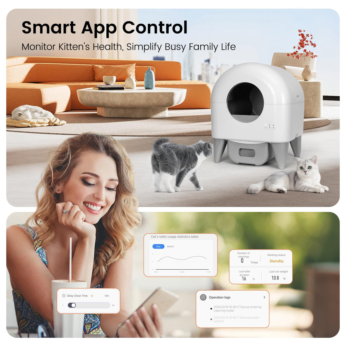Self-Cleaning Litter Box With App & Safety Sensors
