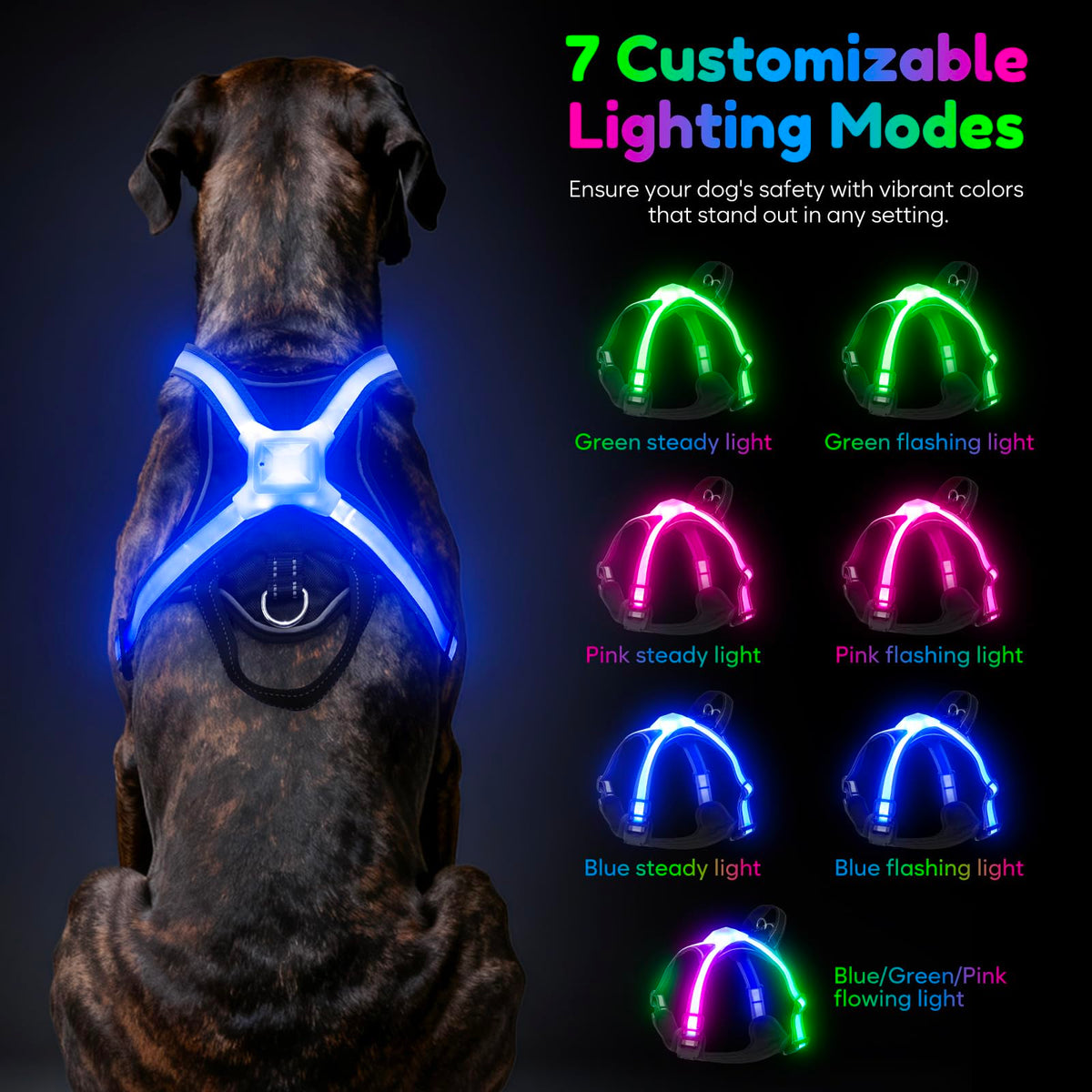 LED Dog Harness With Rechargeable Safety Lights