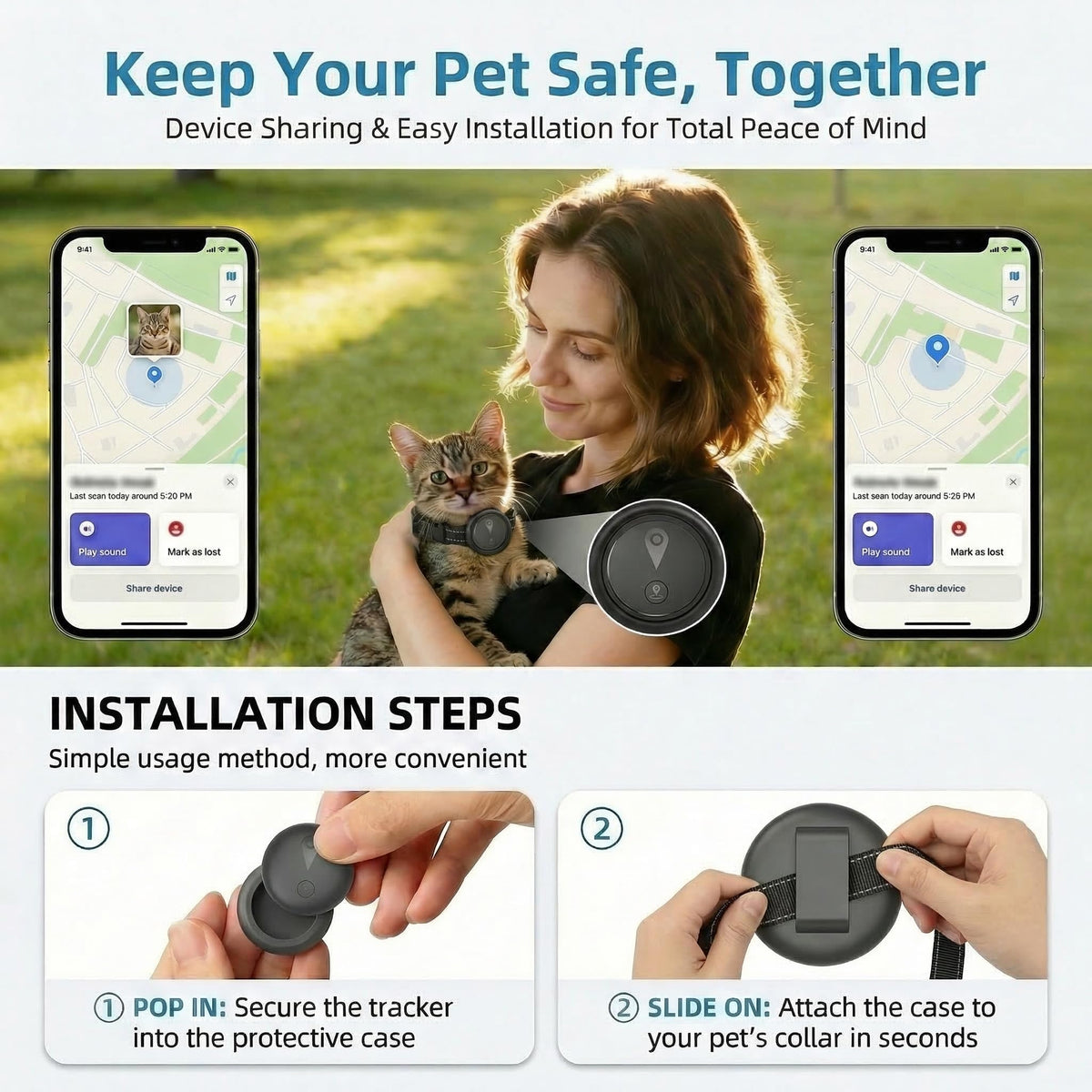 GPS Pet Tracker for Dogs & Cats, Smart Collar with Real-Time Location