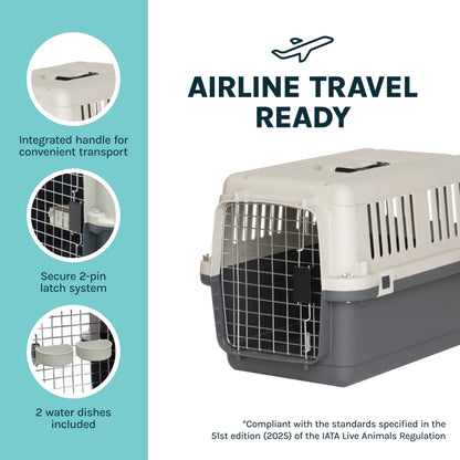 Airline-Compliant Travel Dog Kennel With Food Bowls
