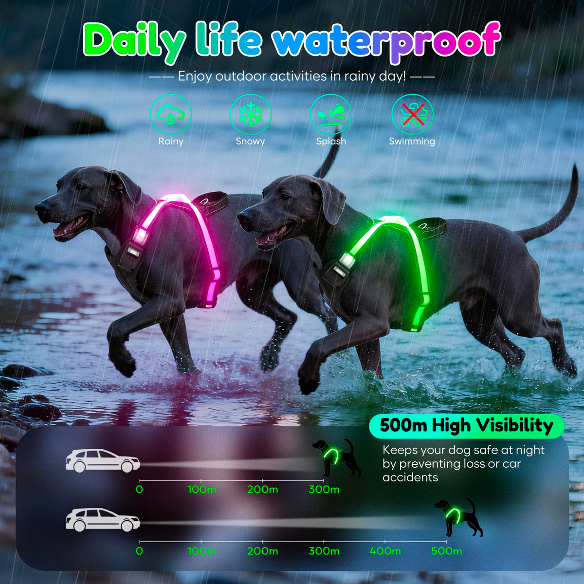 LED Dog Harness With Rechargeable Safety Lights