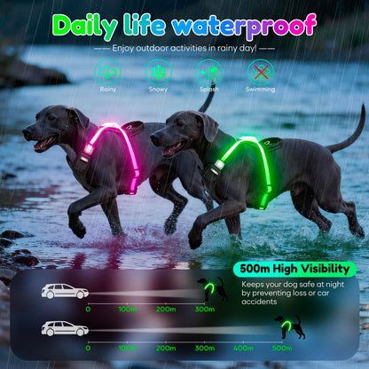LED Dog Harness With Rechargeable Safety Lights
