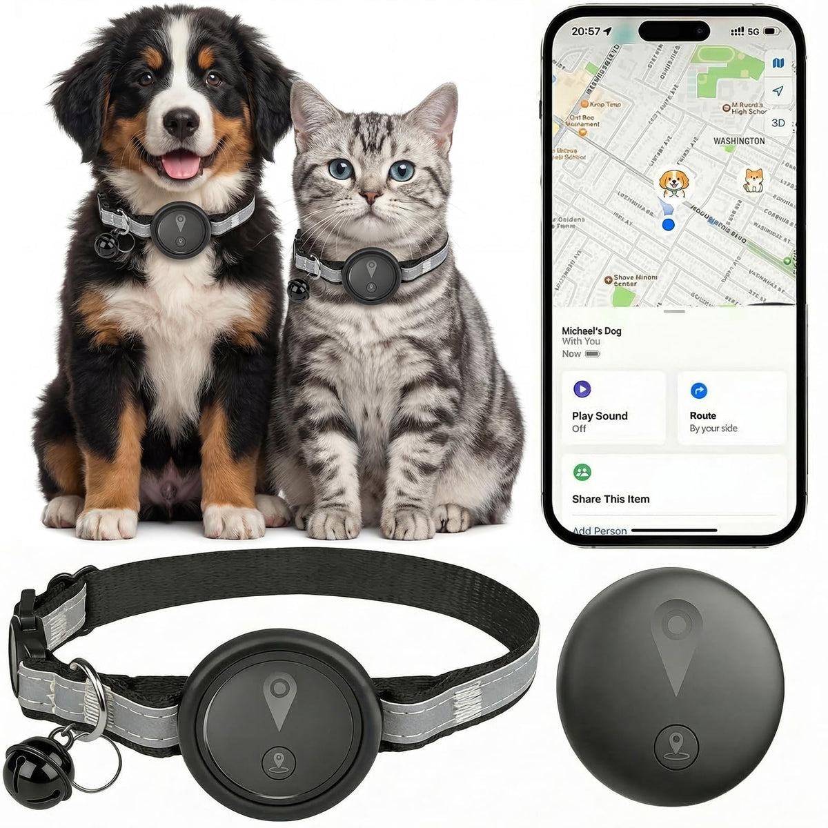 GPS Pet Tracker for Dogs & Cats, Smart Collar with Real-Time Location