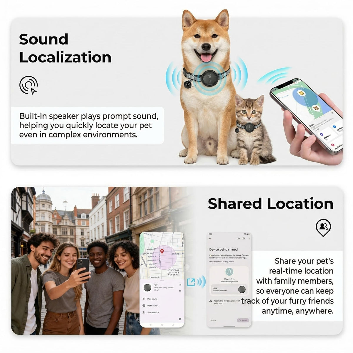 GPS Pet Tracker for Dogs & Cats, Smart Collar with Real-Time Location