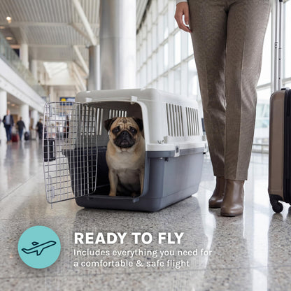 Airline-Compliant Travel Dog Kennel With Food Bowls